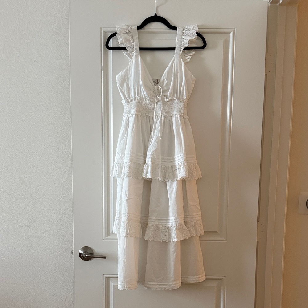 Cleobella White High Low Dress with Lace Details